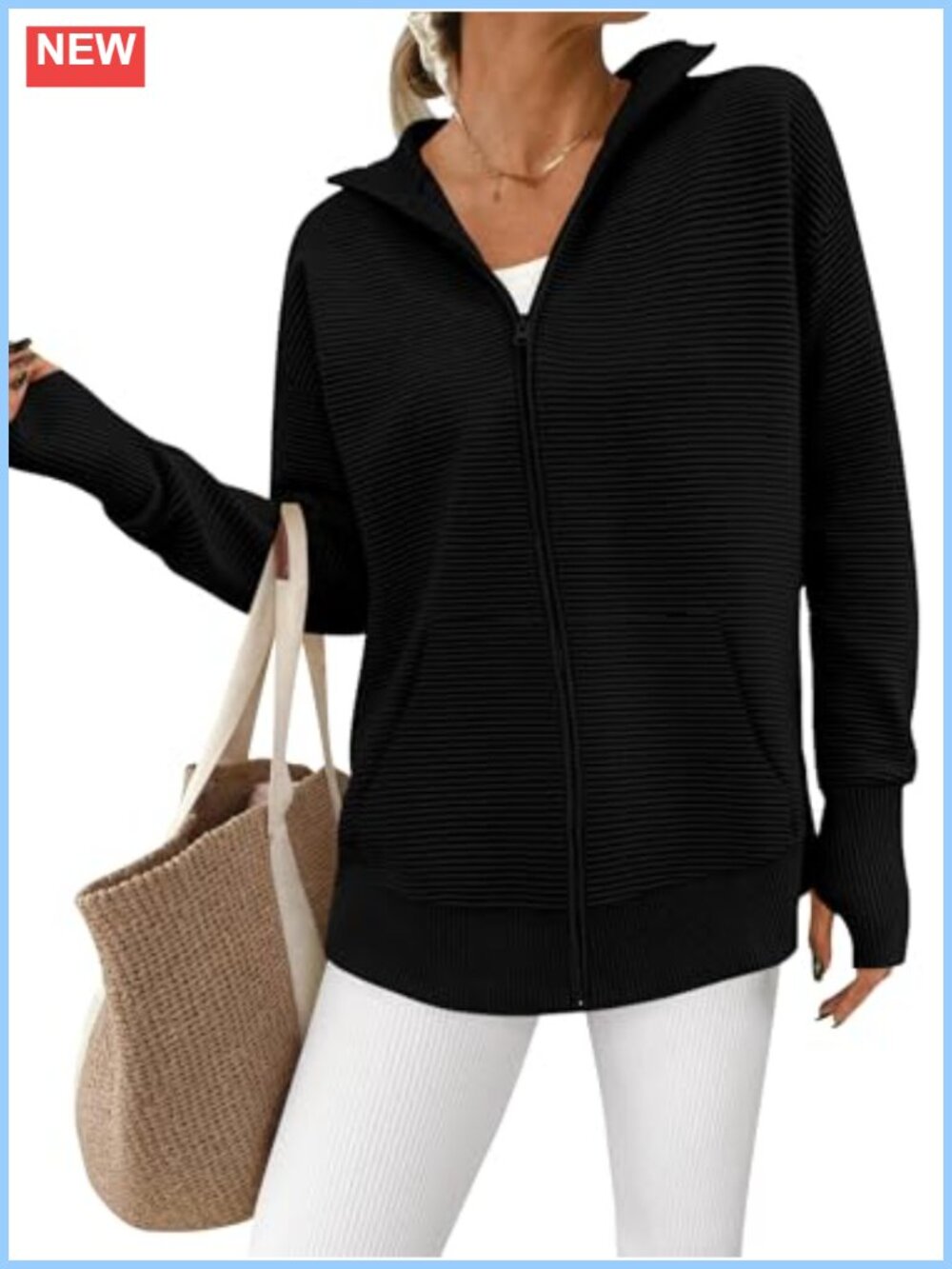 Zip Up Ribbed Cardigan Sweater Womens Long Sleeve Knit Tunic